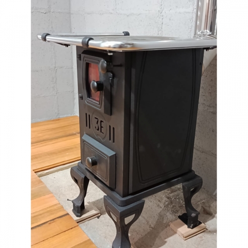 FOGÃO À LENHA DE FERRO FUNDIDO 00 COM PORTA DE VIDRO
